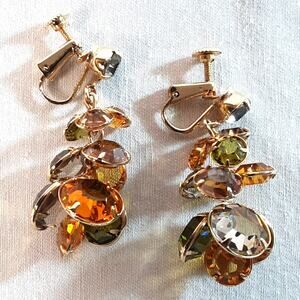 Dangle Drop Earrings Multicolor Cluster Round Faceted Luminescent Stones